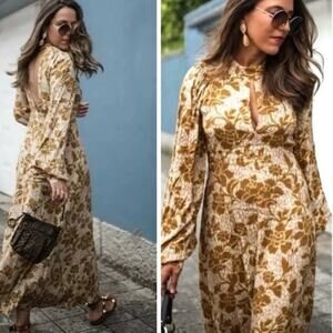 Zara Floral Maxi Dress – XS | Vintage Boho Chic | Fall Wedding Guest | Open Back
